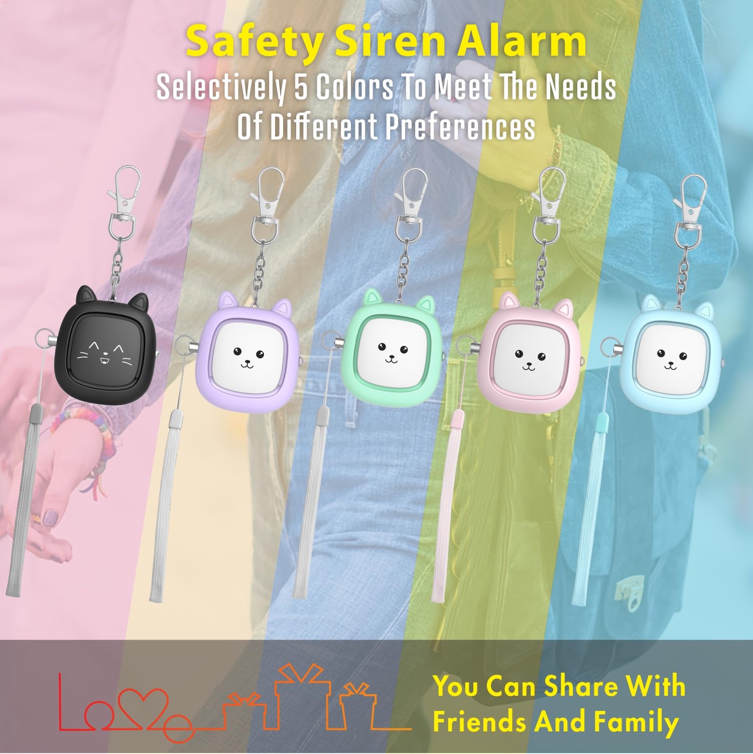 Alarma Personal de Sonido Seguro con Luz LED de 130 dB, Paquete de 5 Unidades, Sirena de Emergencia para Autodefensa