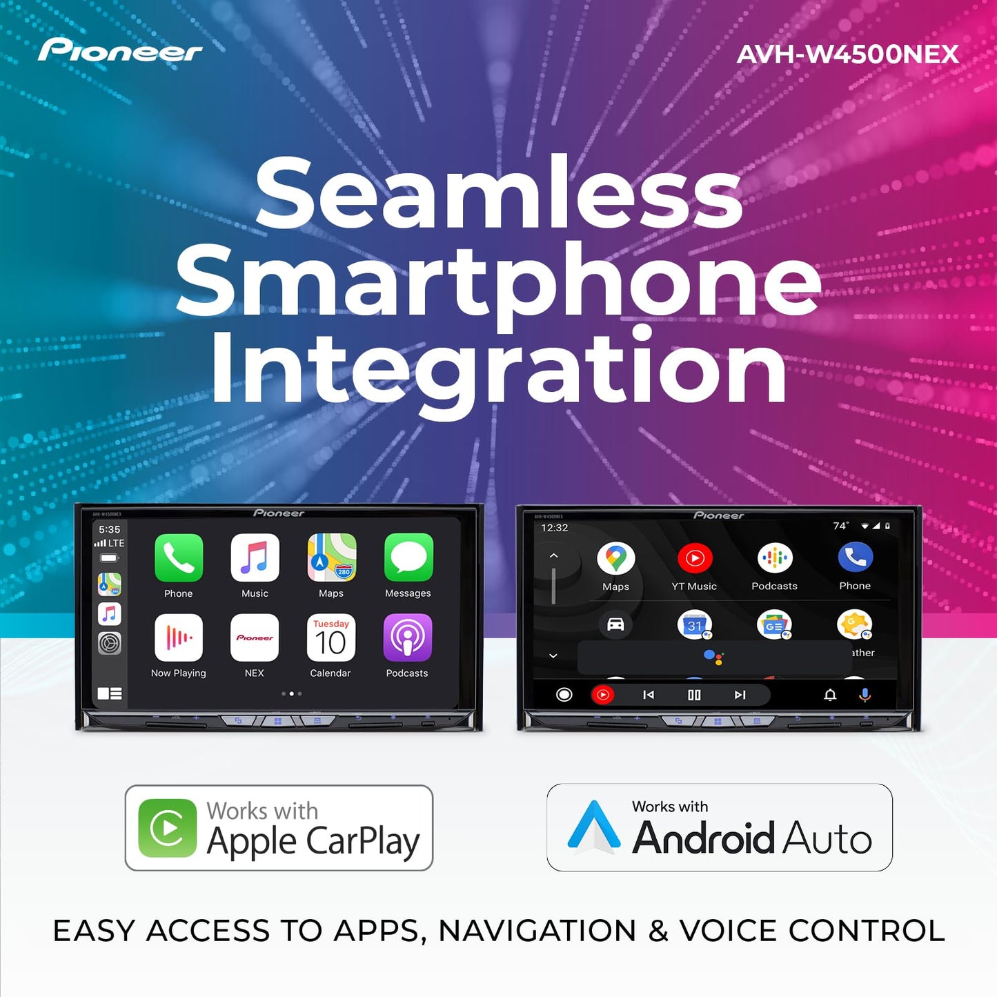 PIONEER - Espejo inalámbrico Doble DIN para Android Auto, Receptor de DVD