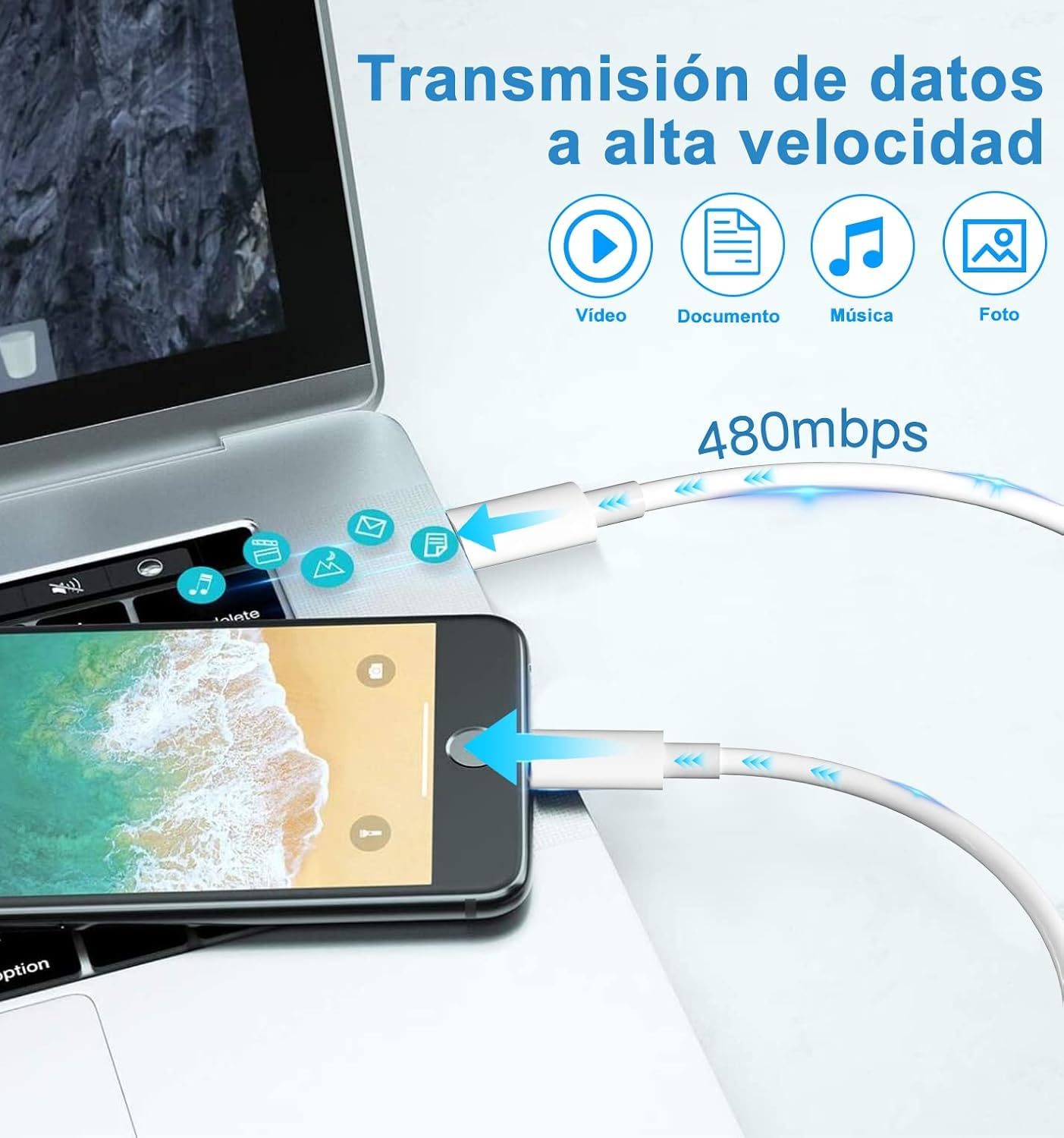 Cable USB C MORNWELL 100W Negro con Carga Rápida PD 20V 5A para iPhone, Samsung, Macbook, iPad, Google, Huawei