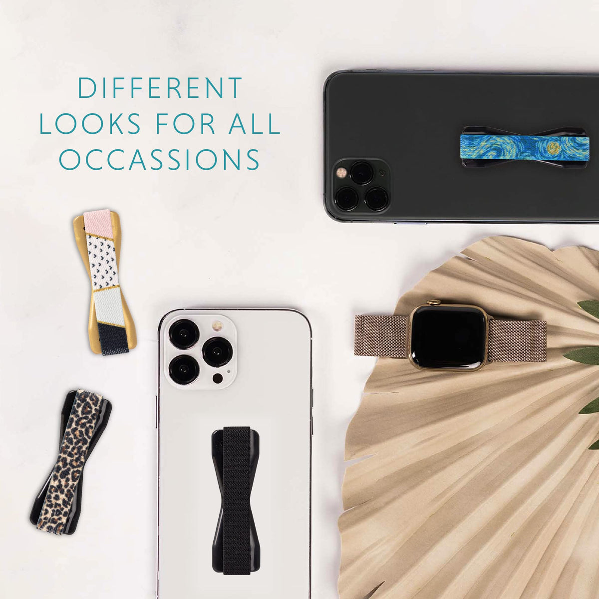 Agarre Universal LOVEHANDLE Negro Correa Elástica para Teléfonos y Mini Tabletas Paquete de 2