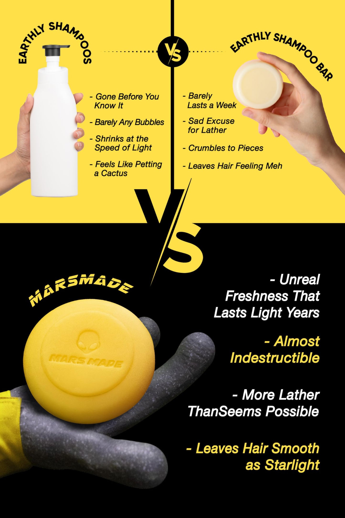 Mars Made Sea Salt Shampoo Bar 2.0 - Jabón natural hidratante e hidratante para el cabello para volumen y nutrición del cuero cabelludo