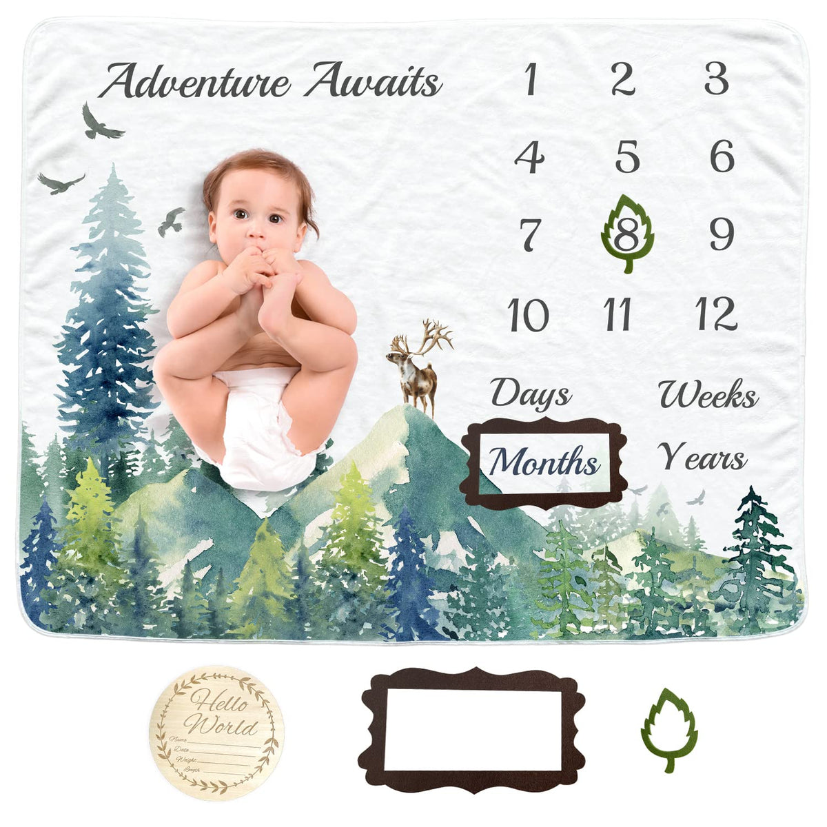 Vlokup - Manta mensual para bebé para niños y niñas, manta de franela suave para fotografía de fondo, montaña..