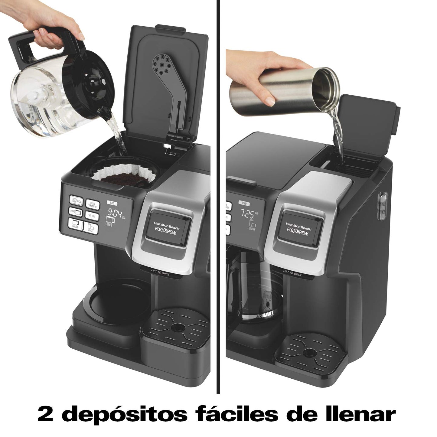 Hamilton Beach Cafetera Trío FlexBrew, con 2 Opciones de Café, Negra (49976), 12 tazas