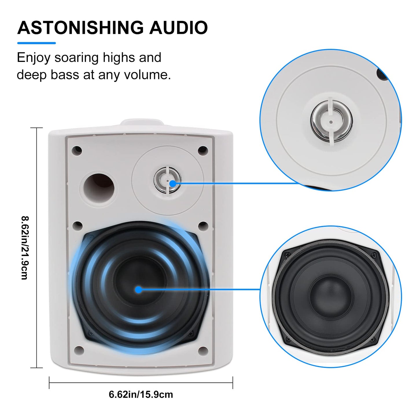 Herdio Bocinas para Exterior,5.25 Pulgadas, 600W Altavoces para Exteriores, Resistente al Agua, Adecuado para el hogar, Patio, Terraza,Patio Trasero (4 Altavoces,Blanco)