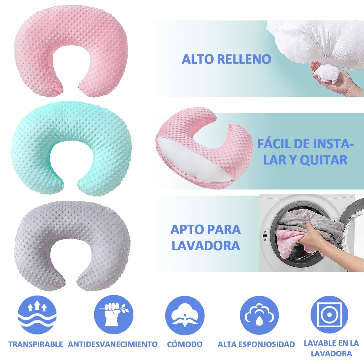 LIHYL Almohada de Lactancia para Amamantar Bebé Multifuncional,64x46x20cm Cojin Antirreflujo Bebe Ultra Comodo, Posicionador Corporal con Funda extraíble para Lactancia Materna para Bebés (Verde)