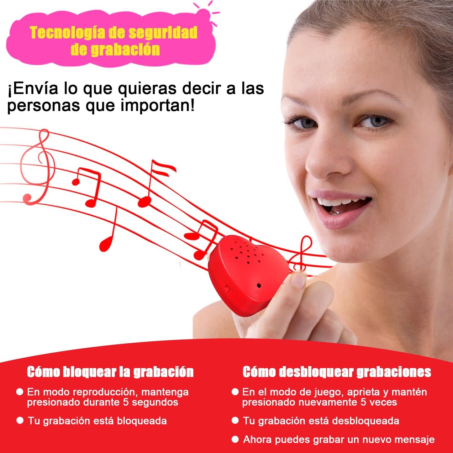 Grabadoras de Voz VKUJDT Rojas en Forma de Corazón para Animales de Peluche y Almohadas