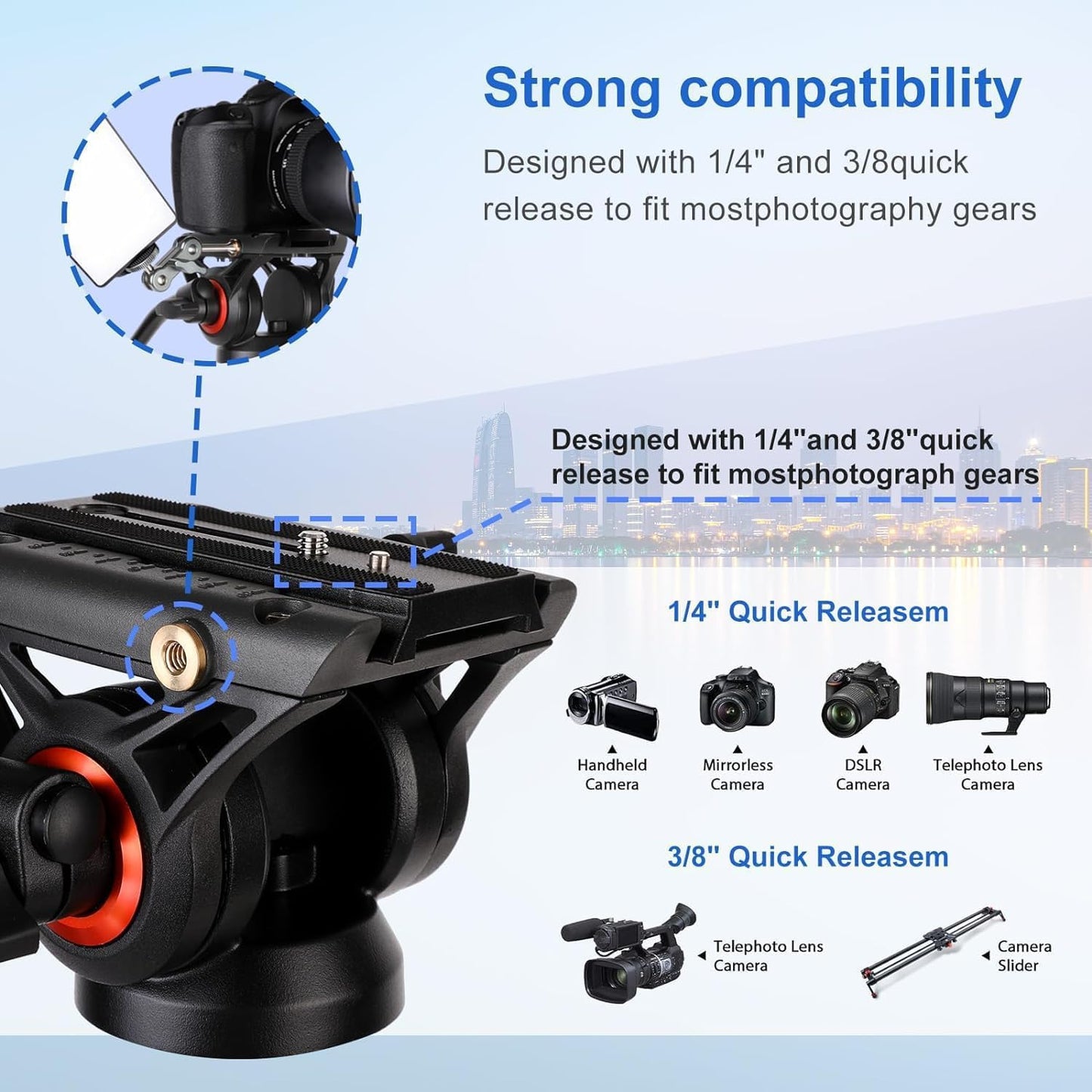 COMAN - Trípode de Video, 74 Pulgadas, Profesional, Resistente, con Placa de liberación rápida y Cabezal de Fluido de 360°, Soporte de trípode de Viaje Alto para DSLR, videocámara, Pata de Tubo Doble