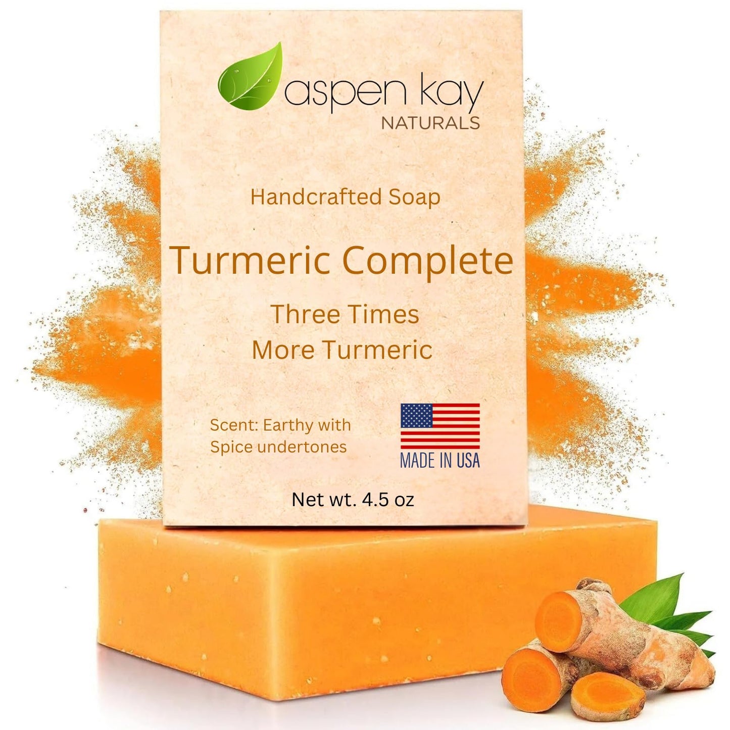 Organic Turmeric Soap - 100% Natural and Organic - Loaded with Organic Turmeric. Gentle Soap. 4.5oz Bar.