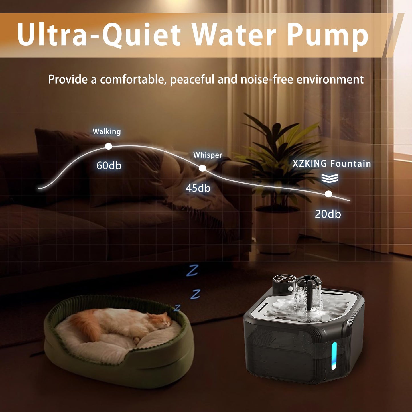 Fuente de agua inalámbrica para gatos con paquete de 4 filtros de repuesto de 94 oz/2.8 l, inalámbrica, funciona con pilas, con bandeja de acero inoxidable, dispensador automático de agua para gatos y
