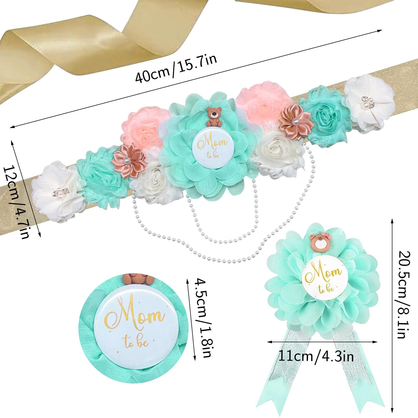 Set de banda y ramillete para revelación de género para maternidad y para ser mamá y papá Ramillete con tema de vegetación Decoraciones de baby shower Banda para la barriga en color agua Revelación de
