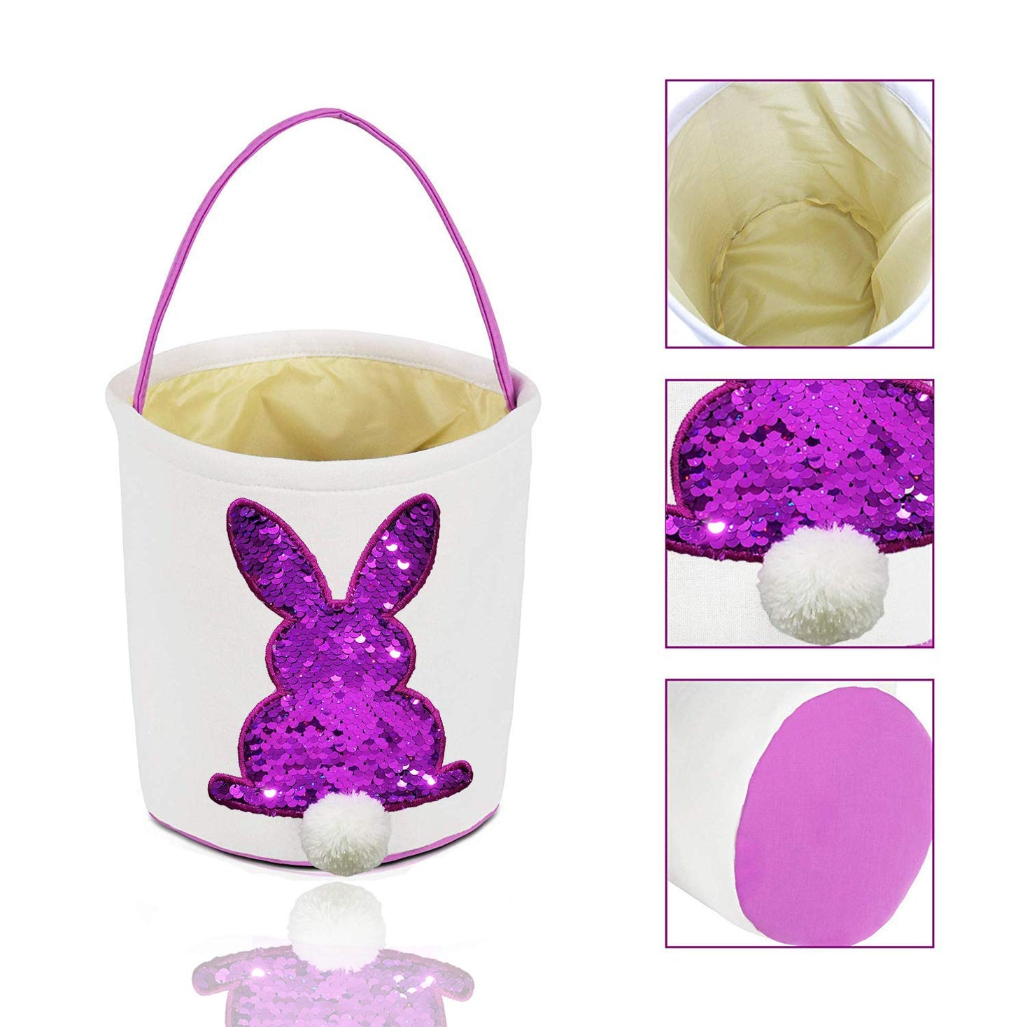 Poptrend Bolsas de cesta de Pascua, huevos de Pascua/cestas de regalo para niños, bolsa de conejo para huevos de Pascua, juguetes, caramelos, regalos (paillette morado)
