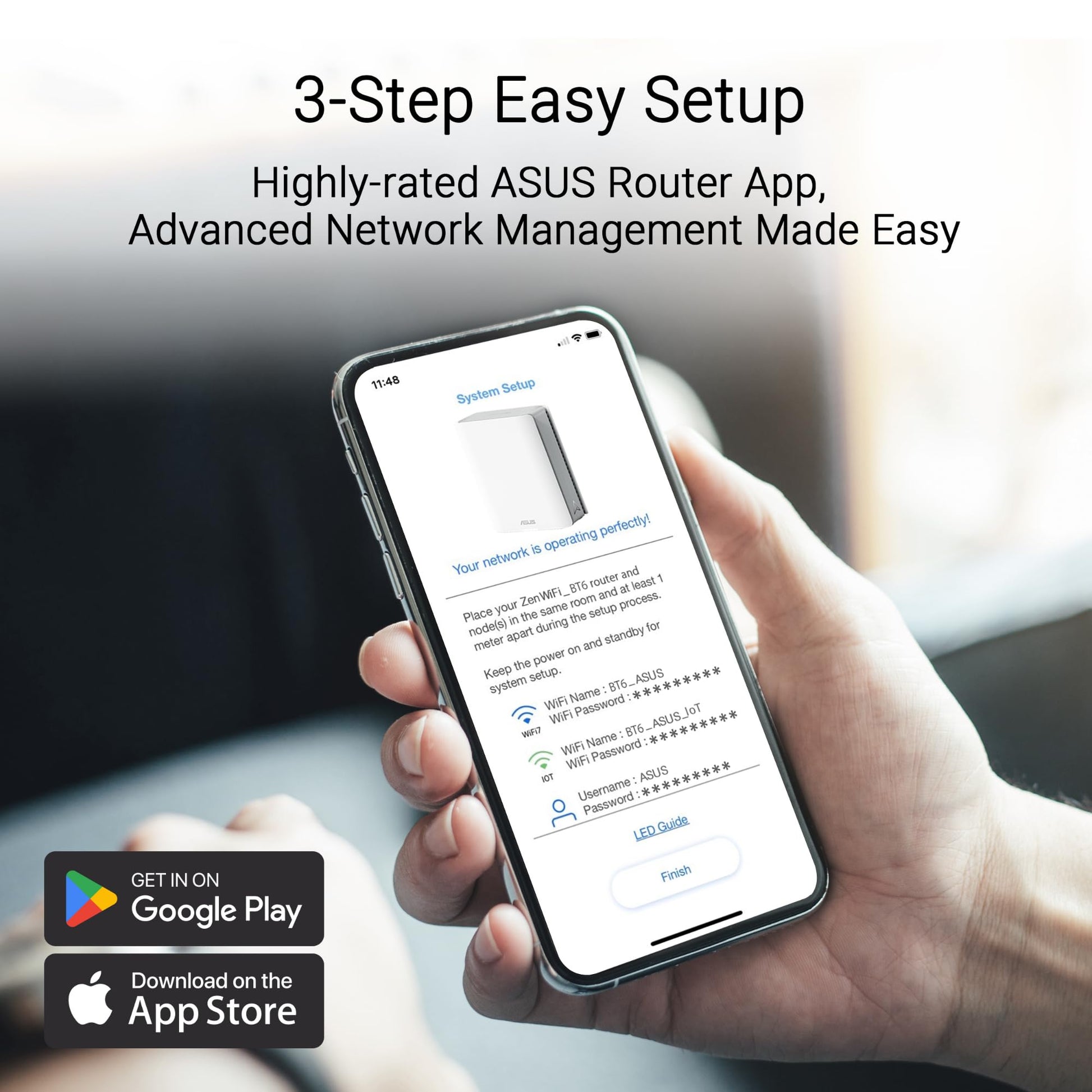 ASUS ZenWiFi BT6 Tri-Band WiFi 7 Mesh, 9.4 Gbps, 7600 pies Cuadrados (3 Unidades), Puerto WAN 2.5G, Seguridad y Controles parentales incluidos, Smart Home Master SSID, 4G y 5G Mobile Tethering- BT6
