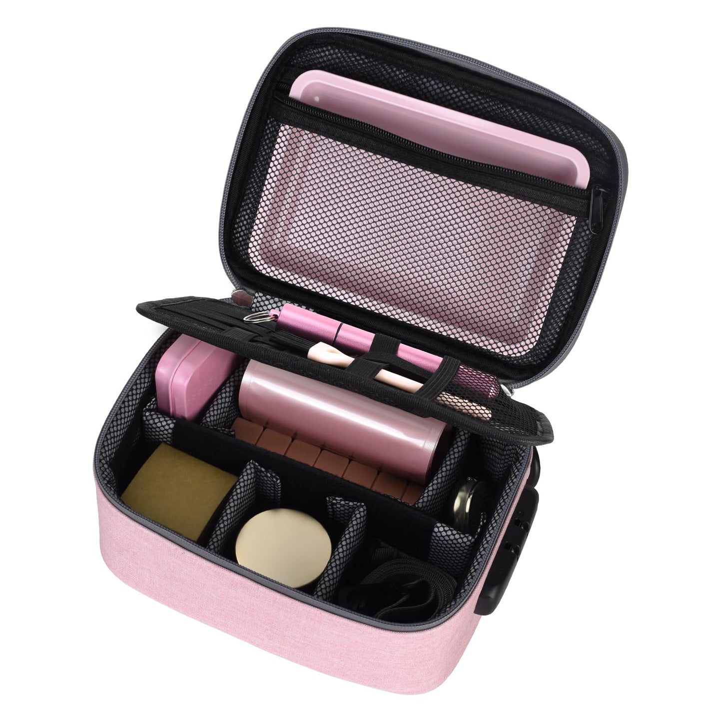 PODAHO Bolsa de viaje para cosméticos con 10 accesorios, caja de almacenamiento multiusos con cerradura de combinación, bolsa portátil para contenedores de alimentos, gran regalo para mujeres, (juego