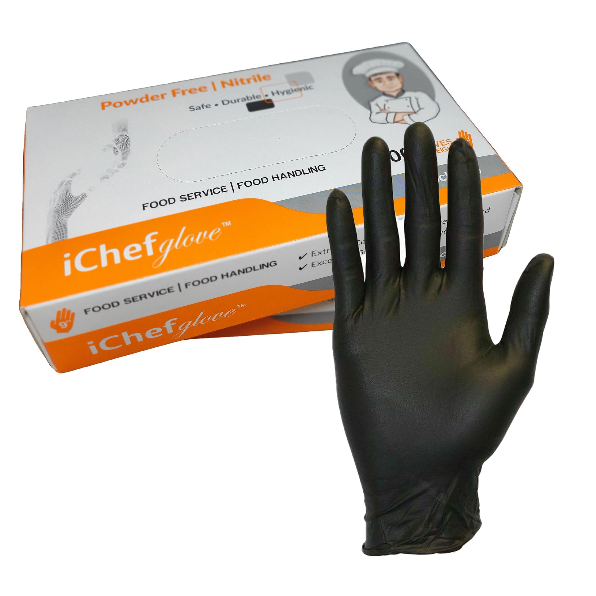 Ichef guante 100 unidades de servicio de alimentos guantes de nitrilo para manipulación de alimentos, color negro sin polvo (XL)