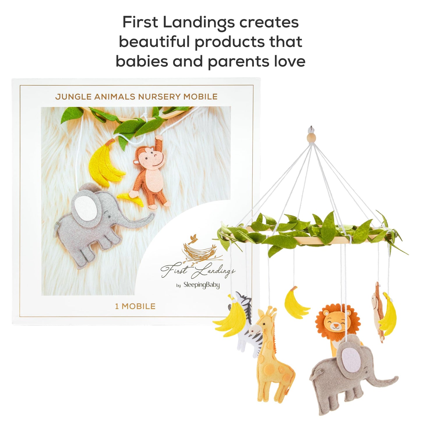 First Landings Móvil para Colgar para Bebé para Cuna - Móviles de Guardería con Animales - Decoración de Guardería para Bebé Neutral por Género - Selva