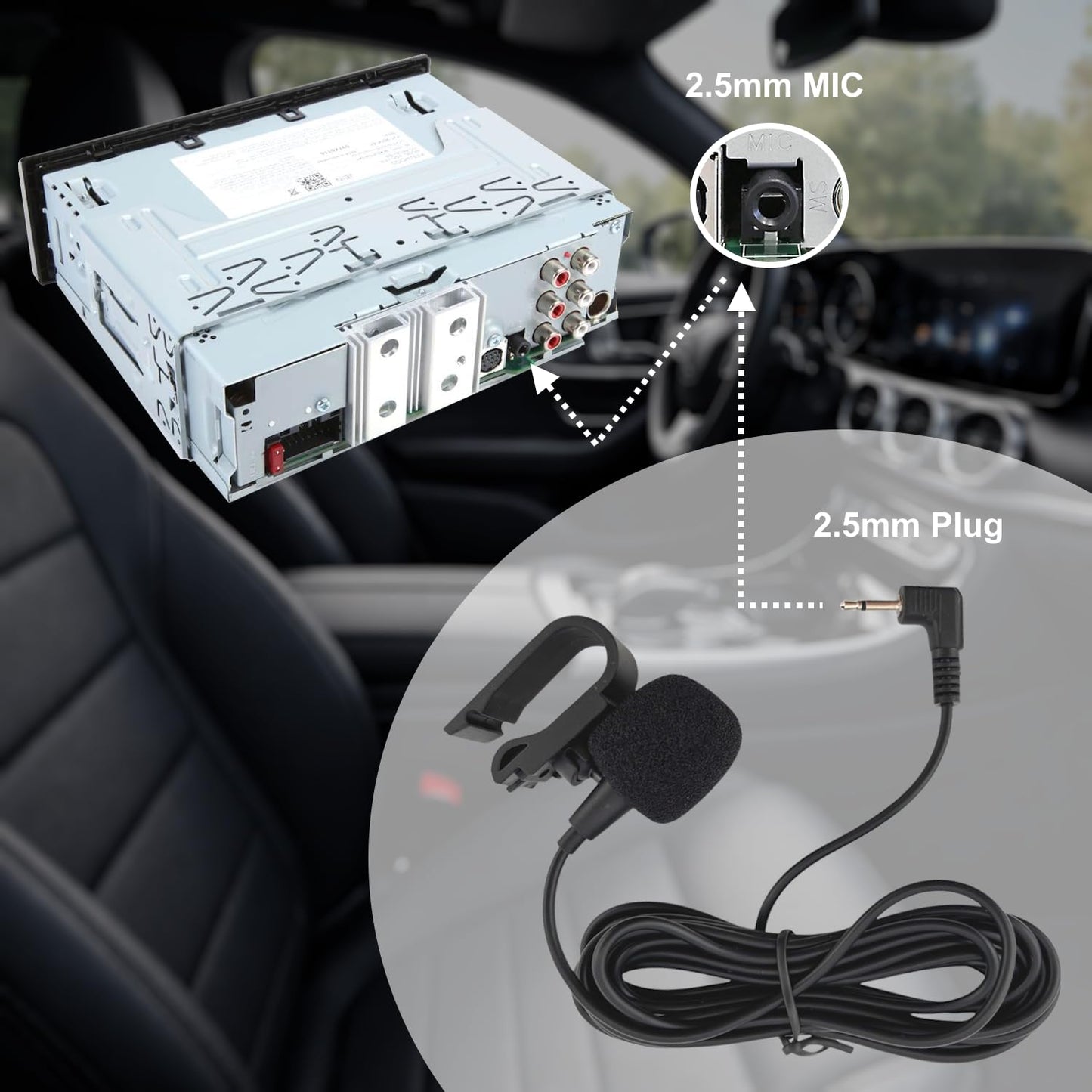 Goodsby Micrófono de 2,5 mm manos libres receptor estéreo de coche de repuesto para Pioneer AVH-270BT AVH-280BT AVH-1500NEX AVH-2550NEX AVH-X2700BS AVH-X2800BS AVH-4200NEX AVIC-8100NEX AVIC-8200NEX