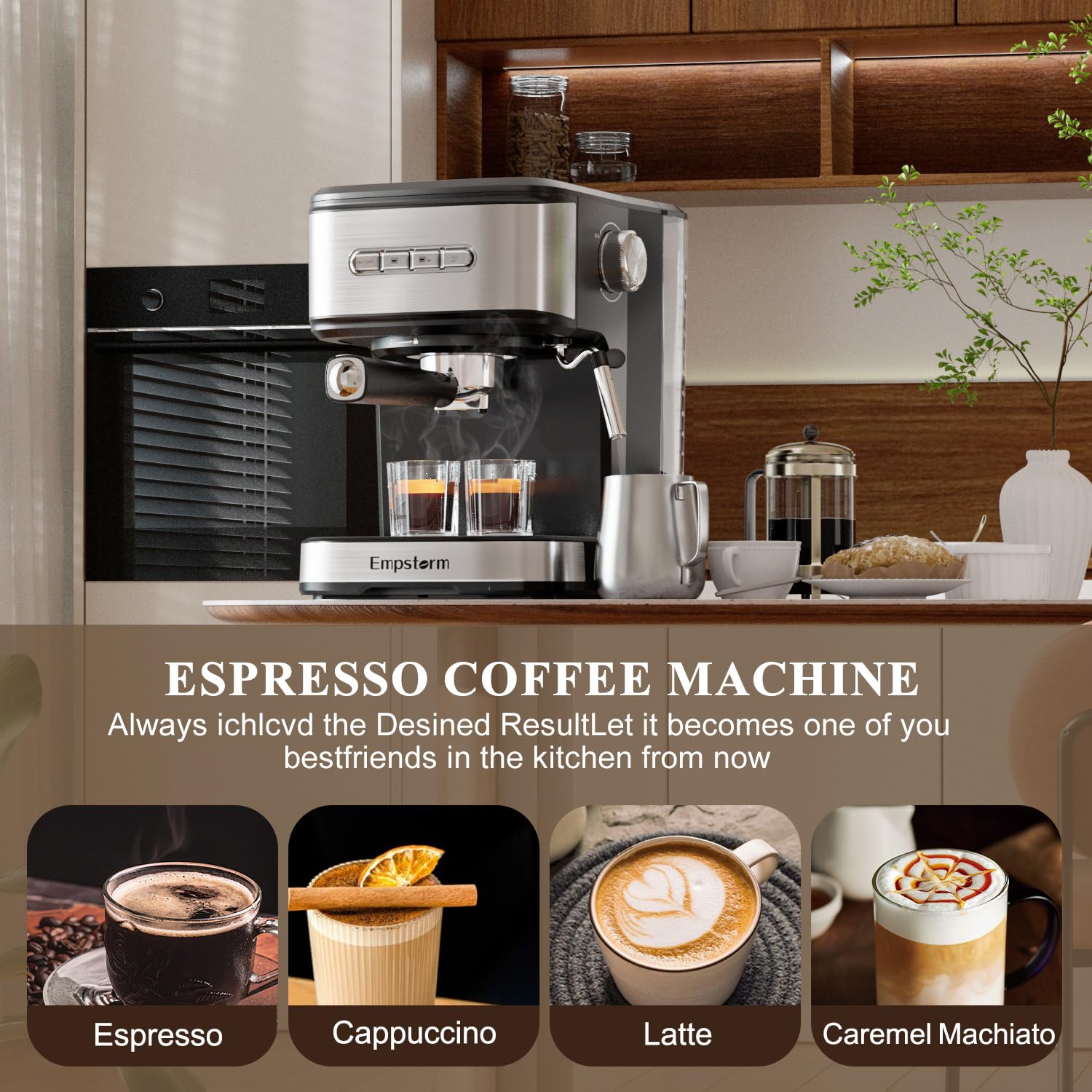 Empstorm - Máquina de café espresso de 20 barras, máquinas de capuchino con espumador de leche, máquina de café con leche para el hogar y barista, función de apagado automático
