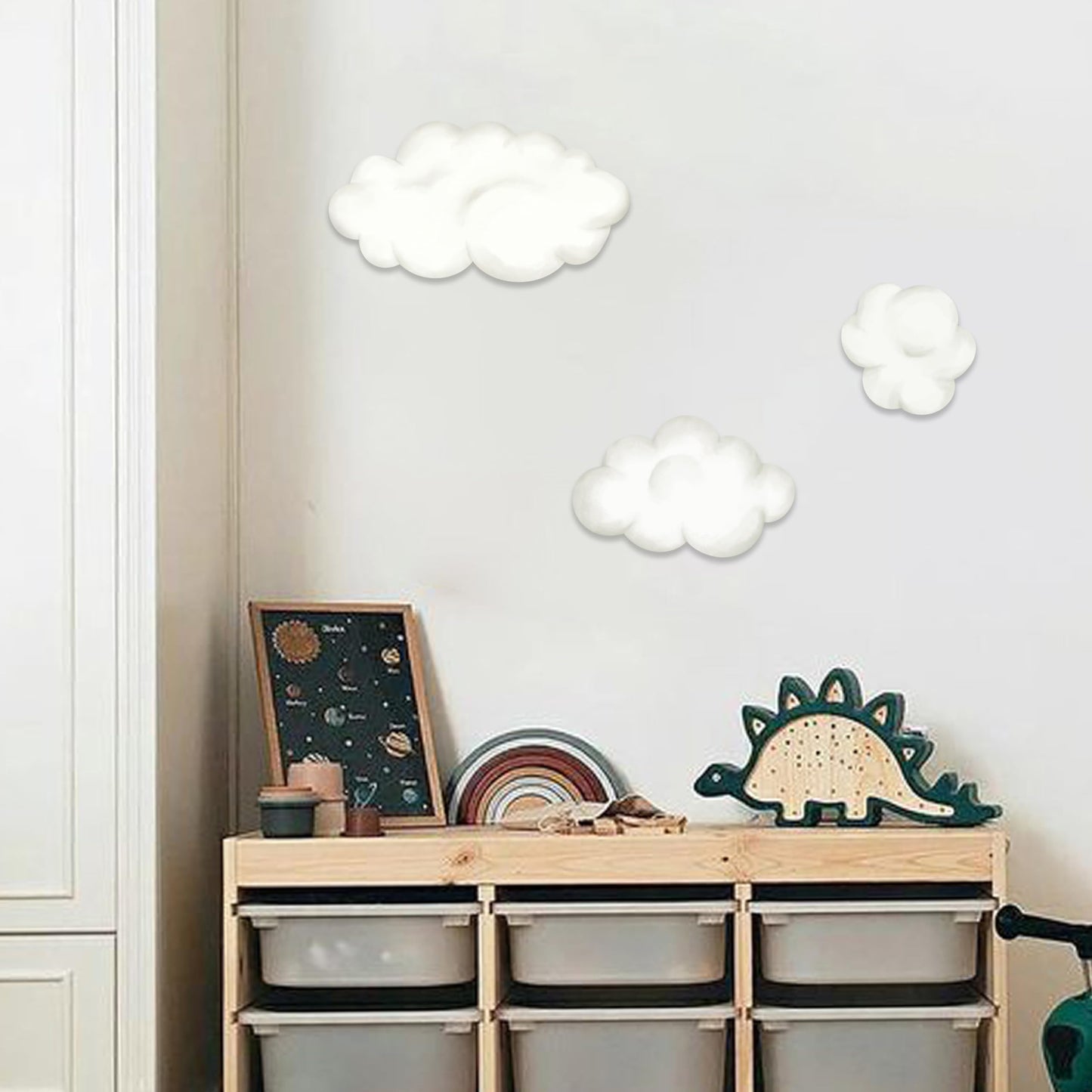 Juego de Calcomanías de Pared de Nubes de Acuarela - Calcomanías para Guardería, Habitación de Bebé, Sala de Juegos, Recámara - Calcomanías de Papel Pintado, Paquete de 3 Nubes Blancas Esponjosas