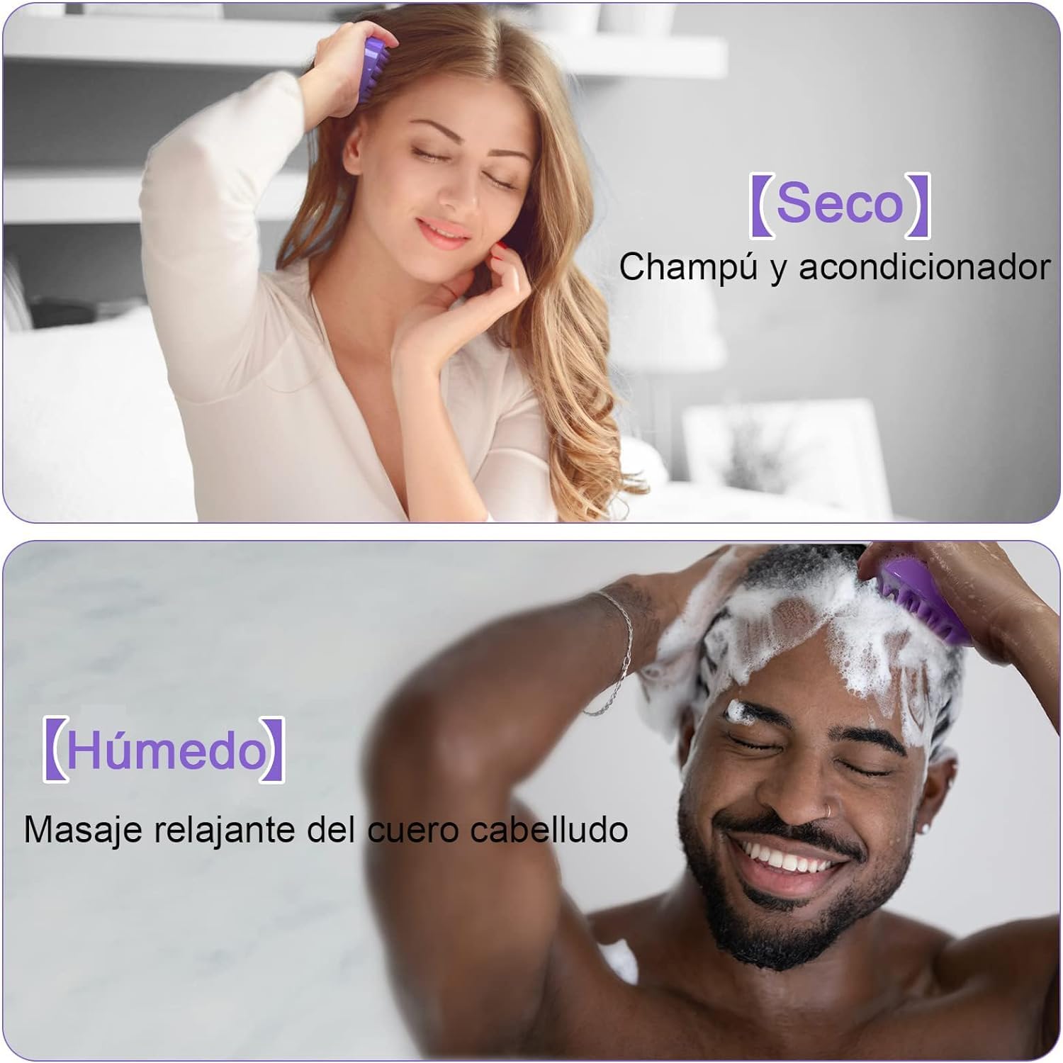 Masajeador de Cuero Cabelludo VERALY.MX Negro con Cerdas de Silicona para Crecimiento del Cabello y Eliminación de Caspa en Seco y Húmedo