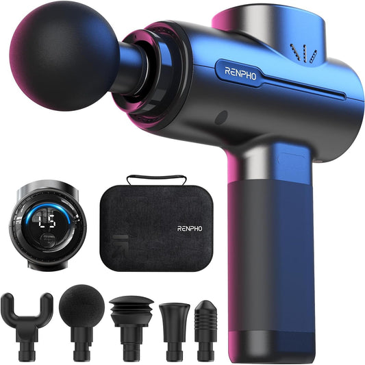 RENPHO Pistola de Masaje Masajeador Muscular Eléctrico de Percusión Massage Gun Pistola Masajeadora Muscular, Espalda Cuello Hombro y relajar el cuerpo, Regalo Para Hombre, Negro