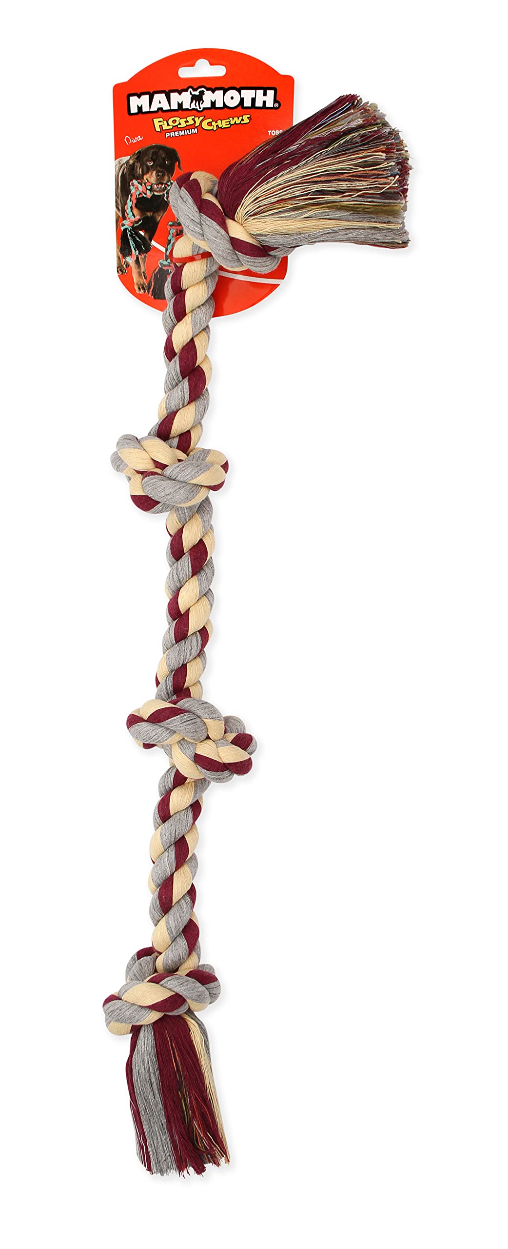 Mammoth Flossy Chews Cottonblend Color 4-Knot Cuerda Tirador, Beige, X-Large
