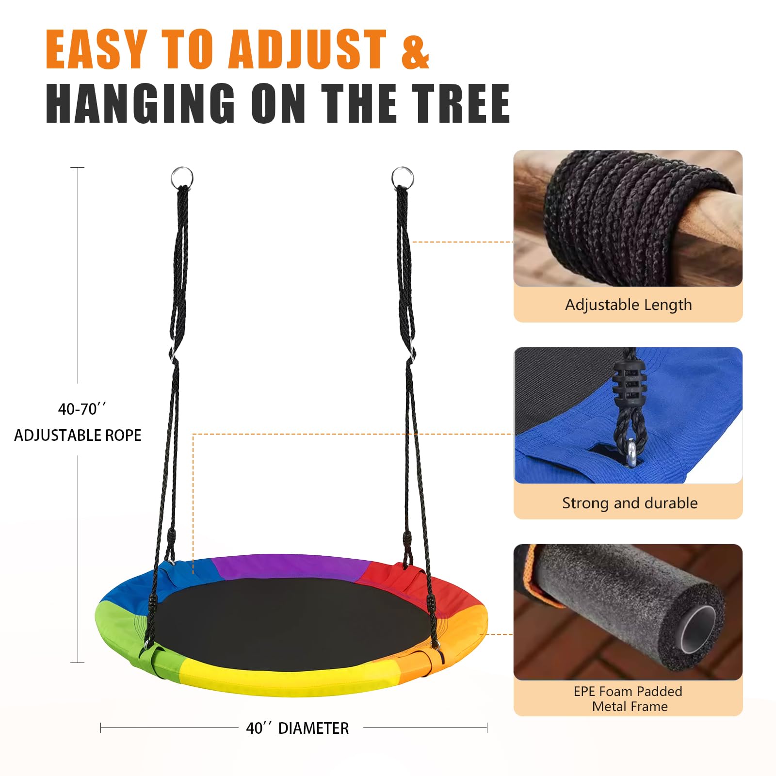 Columpio de Árbol RayRoam 40 Pulgadas Tela Textil Impermeable para Niños