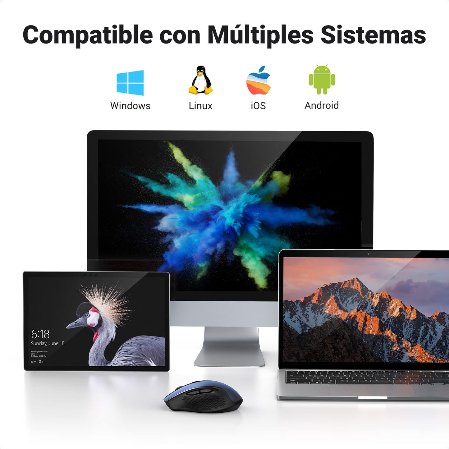 Mouse Inalámbrico UGREEN Negro Ergonómico 4000 dpi 6 Botones