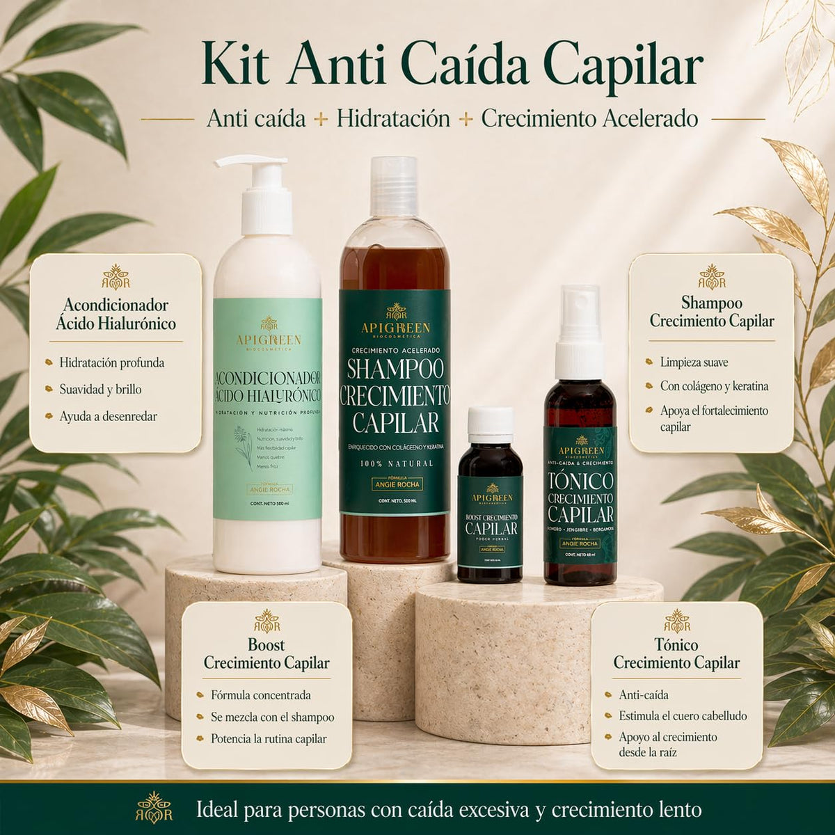 Kit Capilar Anticaída Apigreen Boost para Crecimiento y Fortalecimiento del Cabello