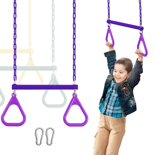 Barra de trapecio de anillo de servicio para patio trasero, barra de oscilación de trapecio de 16.5 pulgadas, accesorios para exteriores con cadenas revestidas de 47 pulgadas, 2 ganchos a presión