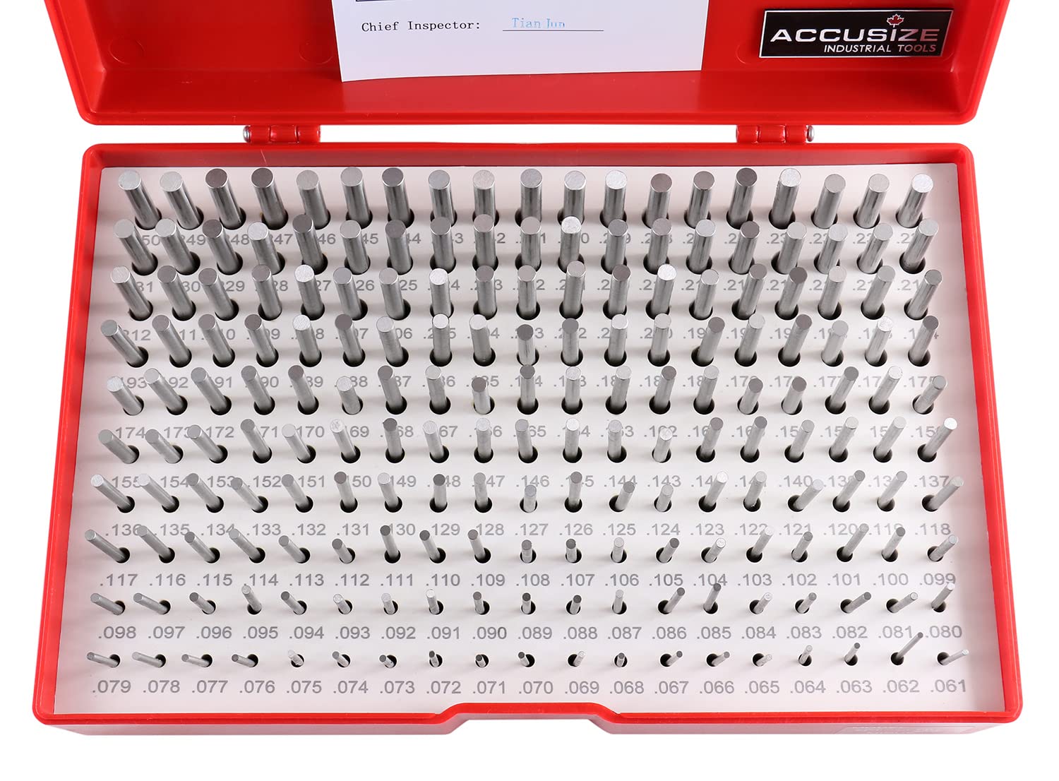 Accusize - 190 Pcs/Set M1(-) 0.061'' - 0.250'' Steel Plug Pin Gage Set Minus, M1(-)