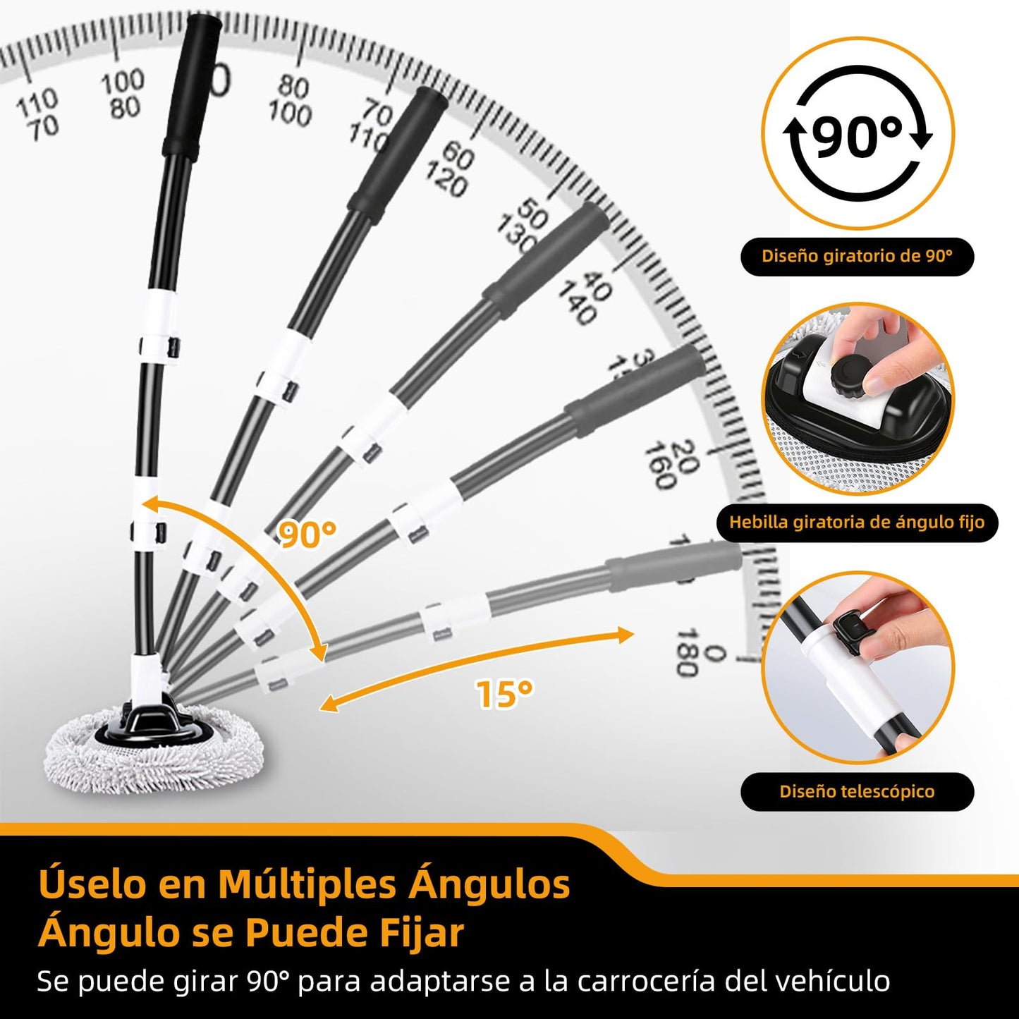 Cepillo para Lavar Carros ZQSQD con Mango Largo retráctil de 60 a 112 cm, Juego de 3 Cepillos para Auto