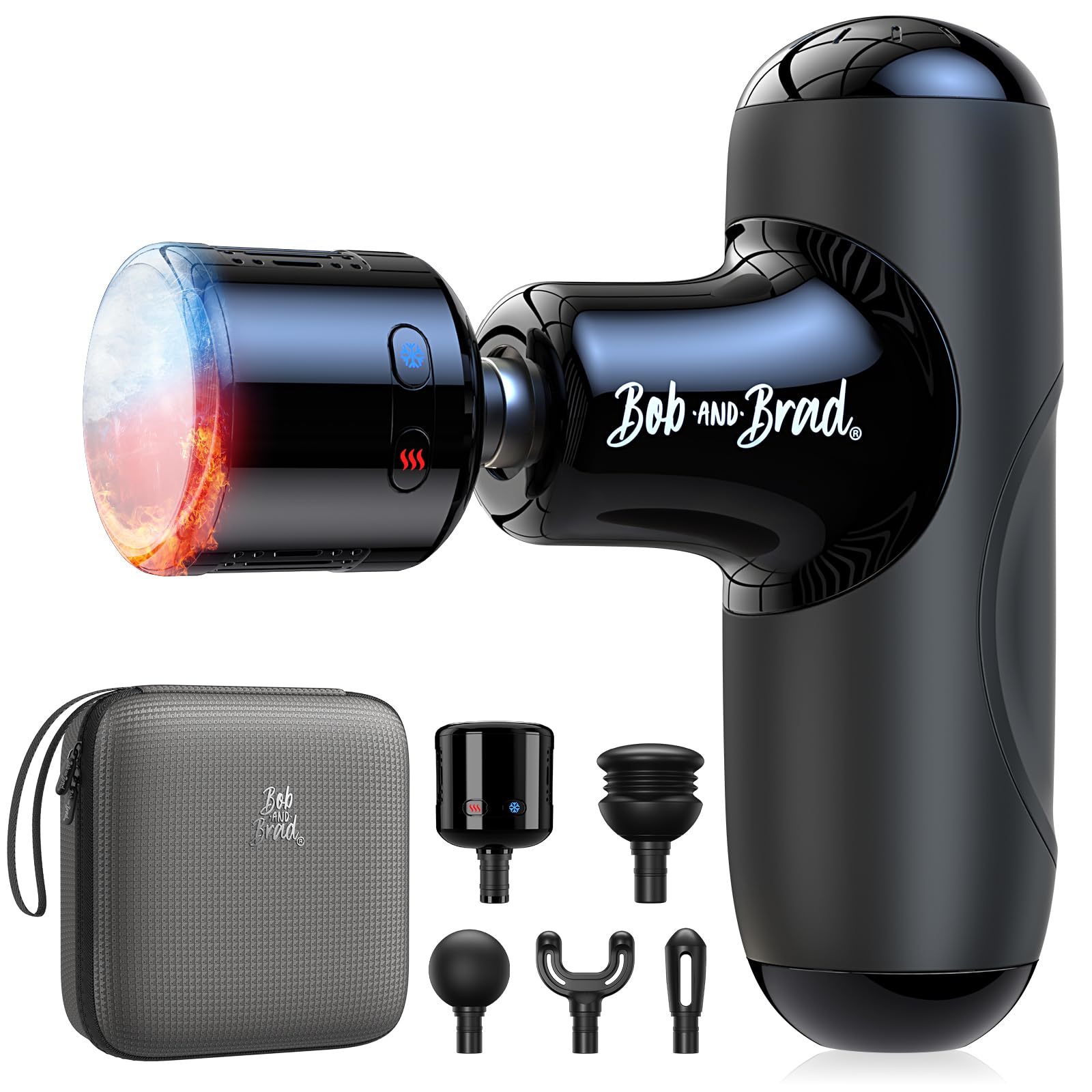 BOB AND BRAD Q2 Pro Mini pistola de masaje con calor y frío, potente pistola de masaje muscular portátil de tamaño pequeño, masajeador ultra pequeño y silencioso con funda de transporte, regalos para