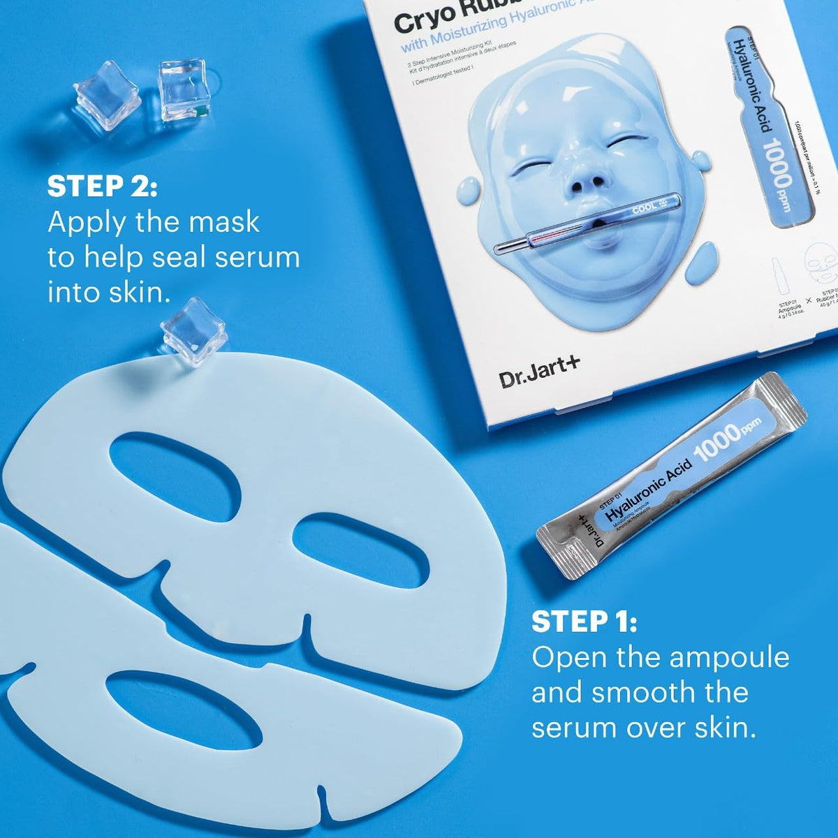 Cryo Rubber with Moisturizing Hyaluronic Acid by Dr. Jart+ for Unisex - 2 Pc 0.14oz Hyaluronic Acid, 1.41oz Rubber Mask