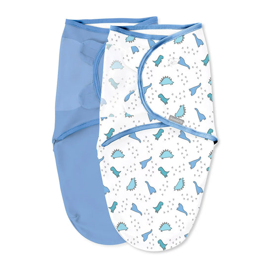 SwaddleMe by Ingenuity Original SwaddleMe - Pañal original, tamaño pequeño/mediano, 0-3 meses, paquete de 2 - Pistas de Dino
