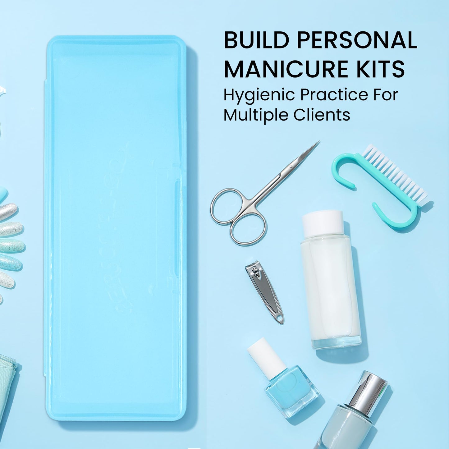 Beauticom - Caja de almacenamiento personal para manicura profesional, pedicura (tamaño grande) (4 piezas, azul)