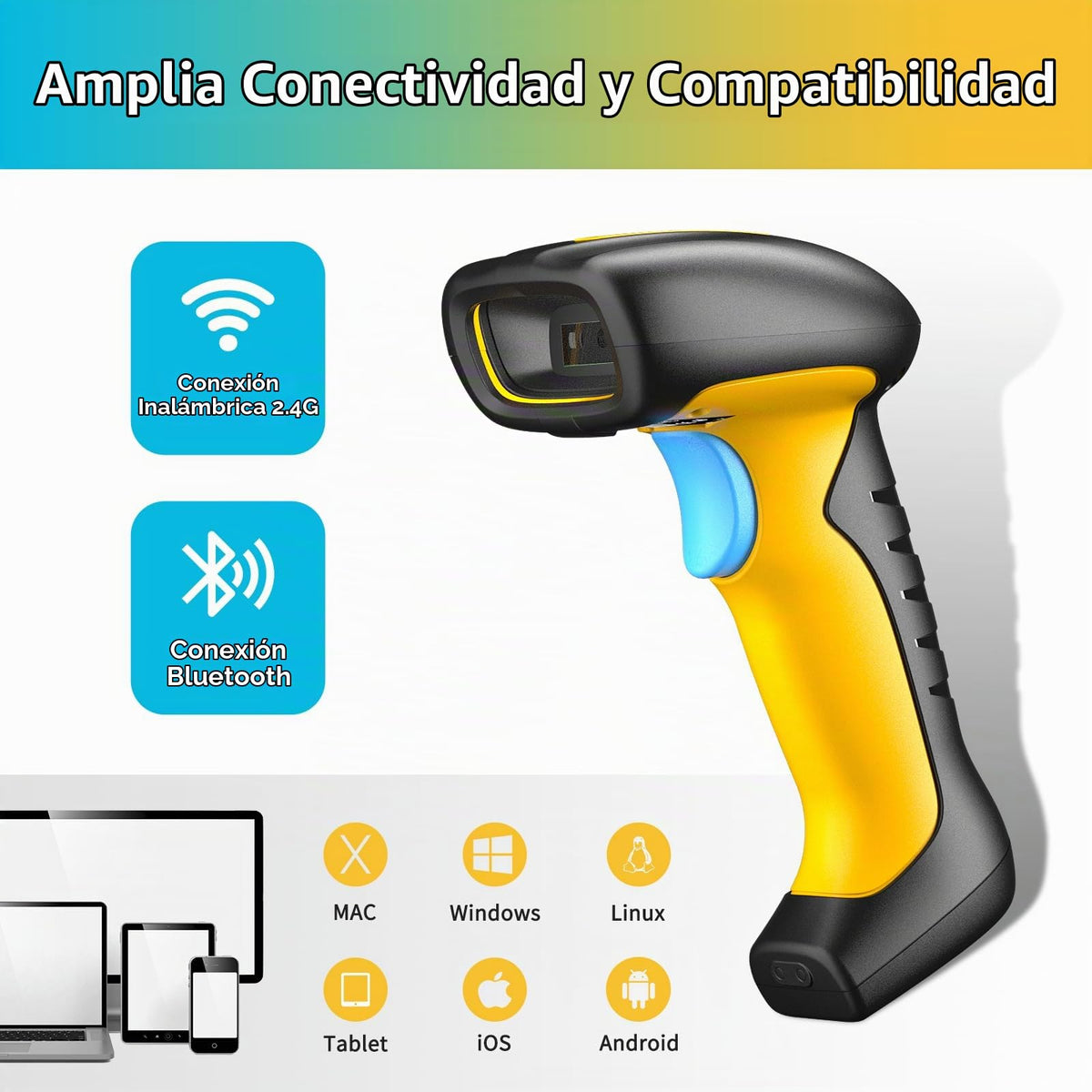 Escáner de Código de Barras NETUM Bluetooth Industrial Negro Mejorado con Protección contra Caídas y Base de Carga Inalámbrica de 2600 mAh 2D 1D manos libres