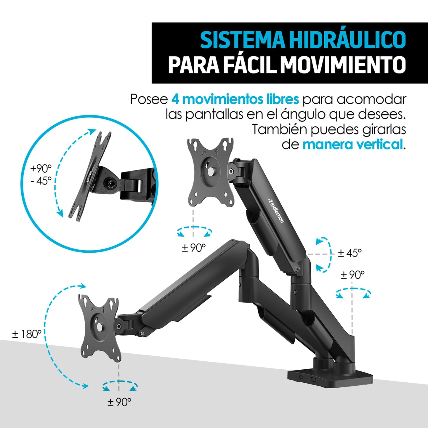 Soporte Hidráulico Redlemon para 2 Monitores hasta 27 Pulgadas, Ajuste Libre en Escritorio