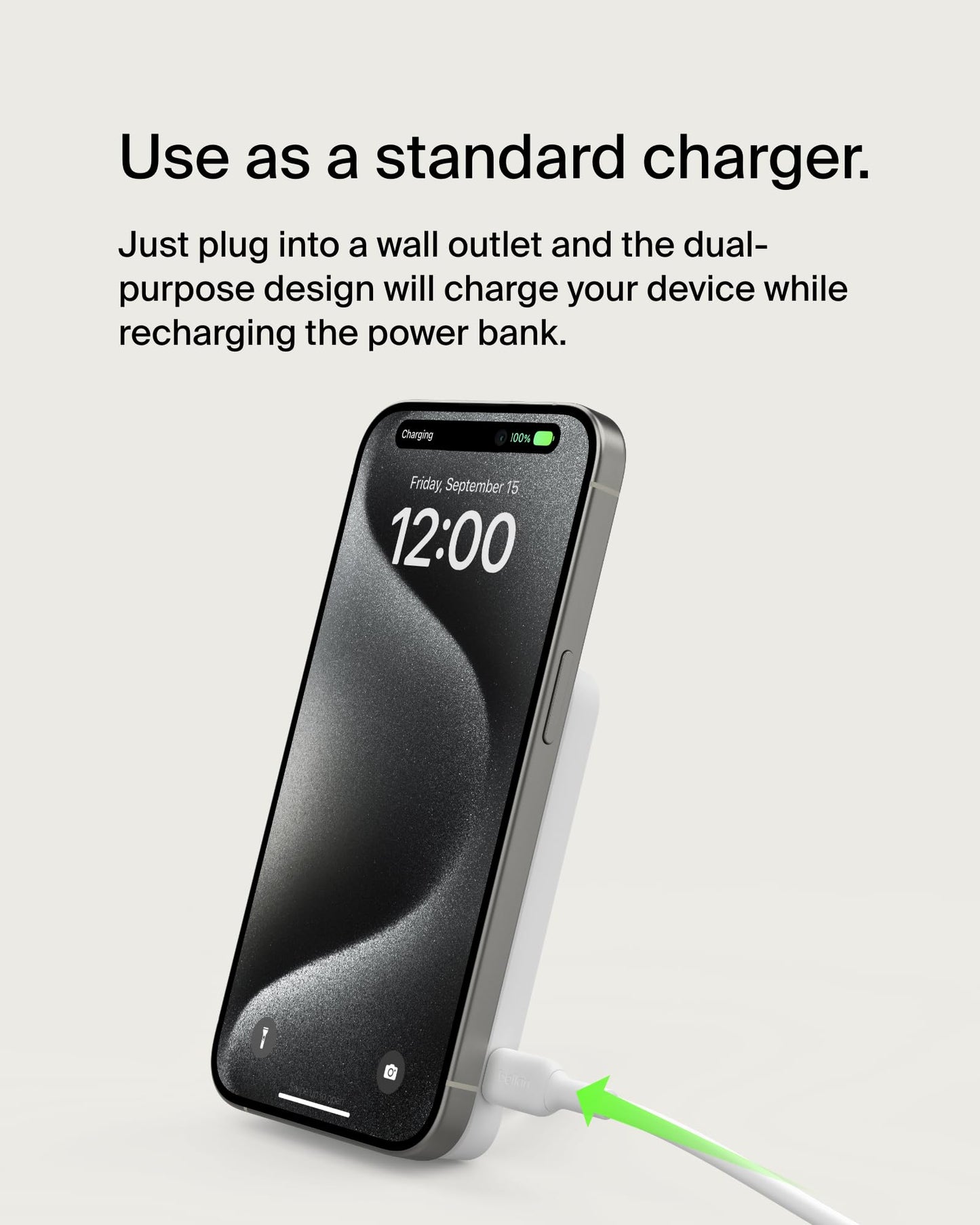Batería Magnética Belkin Blanca con Qi2 de 15W y 5,000 mAh