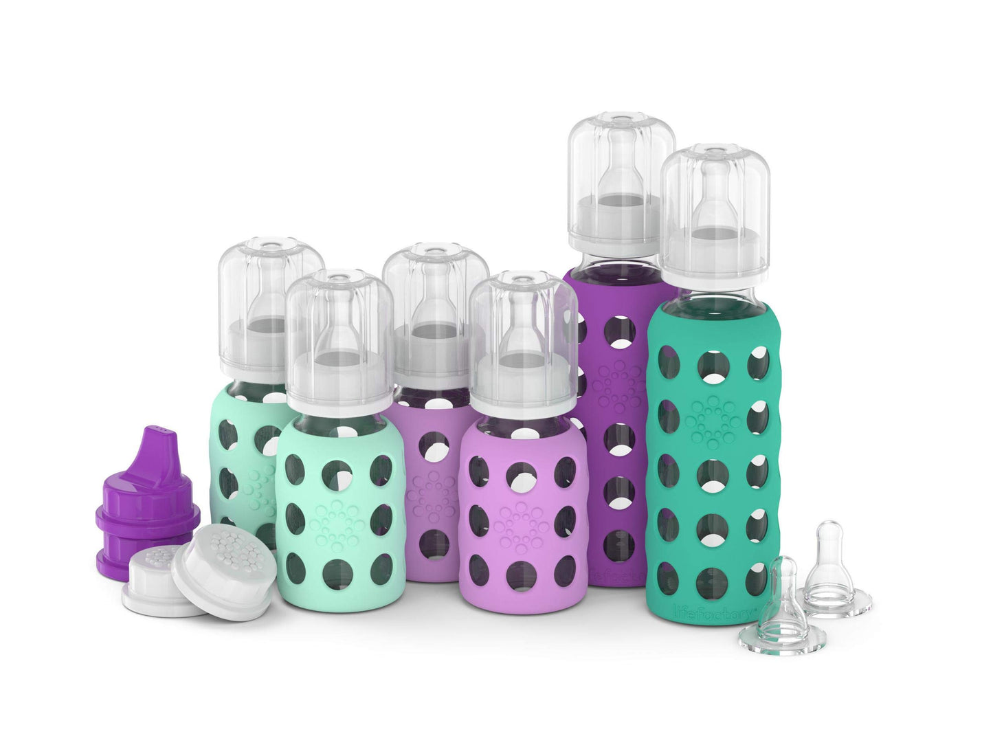 Lifefactory 6 Bottle Starter Set, Mint/Lavender/Kale/Grape/White
