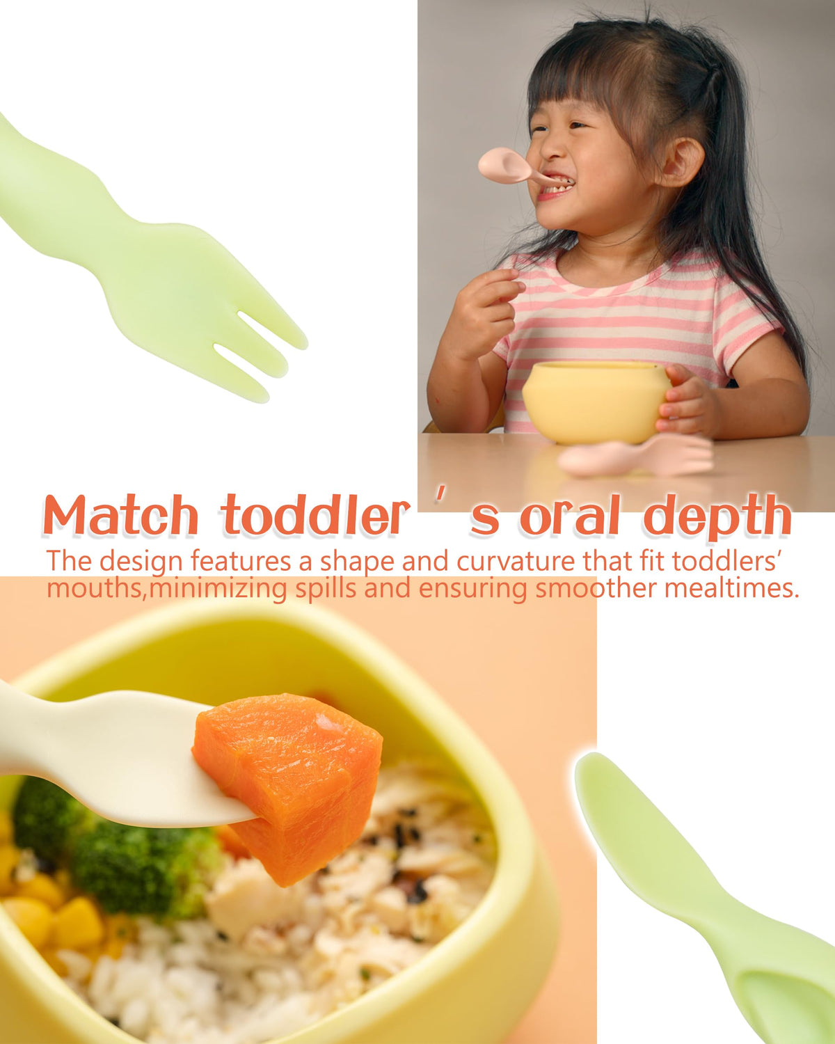 Tiny Genius - Juego de cubiertos para niños pequeños, tenedor de silicona para destete con luces LED para bebé, cuchara y tazón, sin BPA, utensilios de entrenamiento autoalimentados, fáciles de