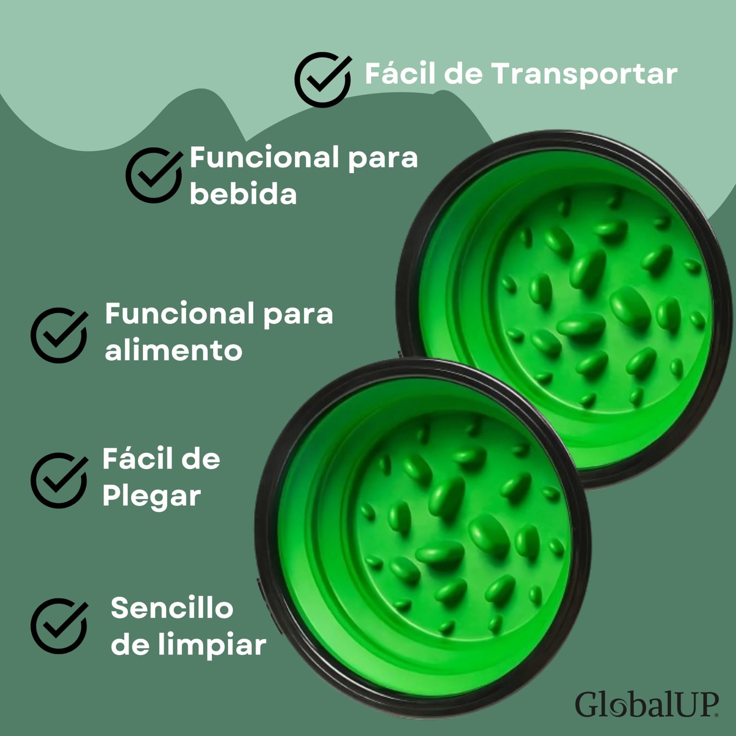 GlobalUP Plato para Perro, Bebedero para Perro. Contenedor para croquetas Plegable. Tazon para alimento y Agua para Mascotas retractil Gato y Perro, fácil de Limpiar. (Verde, L/XL)