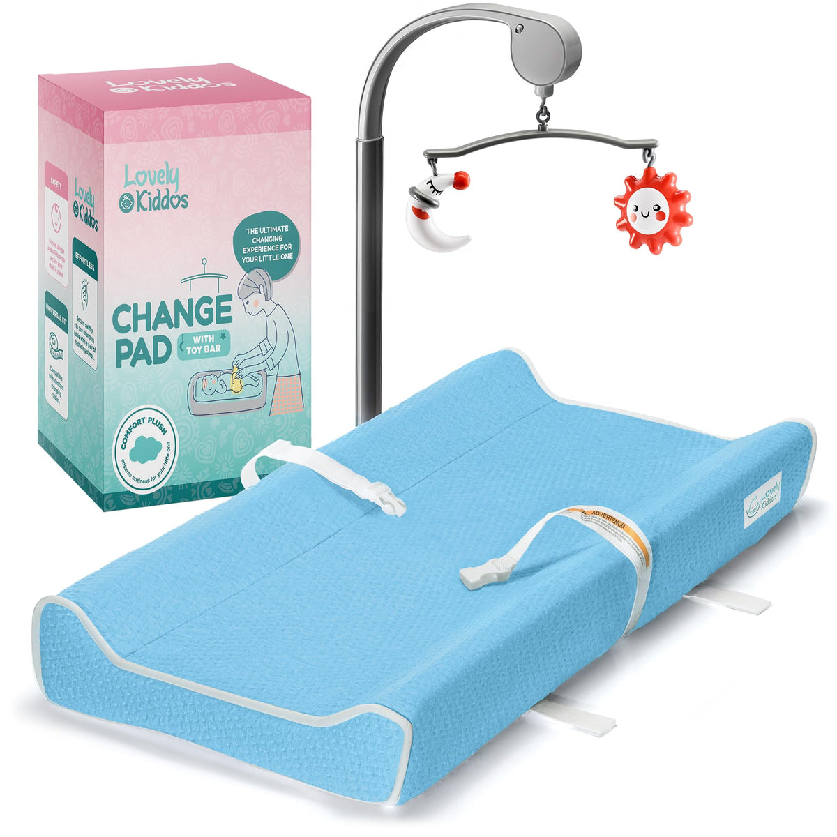 Cambiador – Cambiador de espuma contorneado para bebé para cambiador, cambiador de pañales impermeable, incluye funda antideslizante, suave, extraíble y lavable, barra de juguete portátil con modo