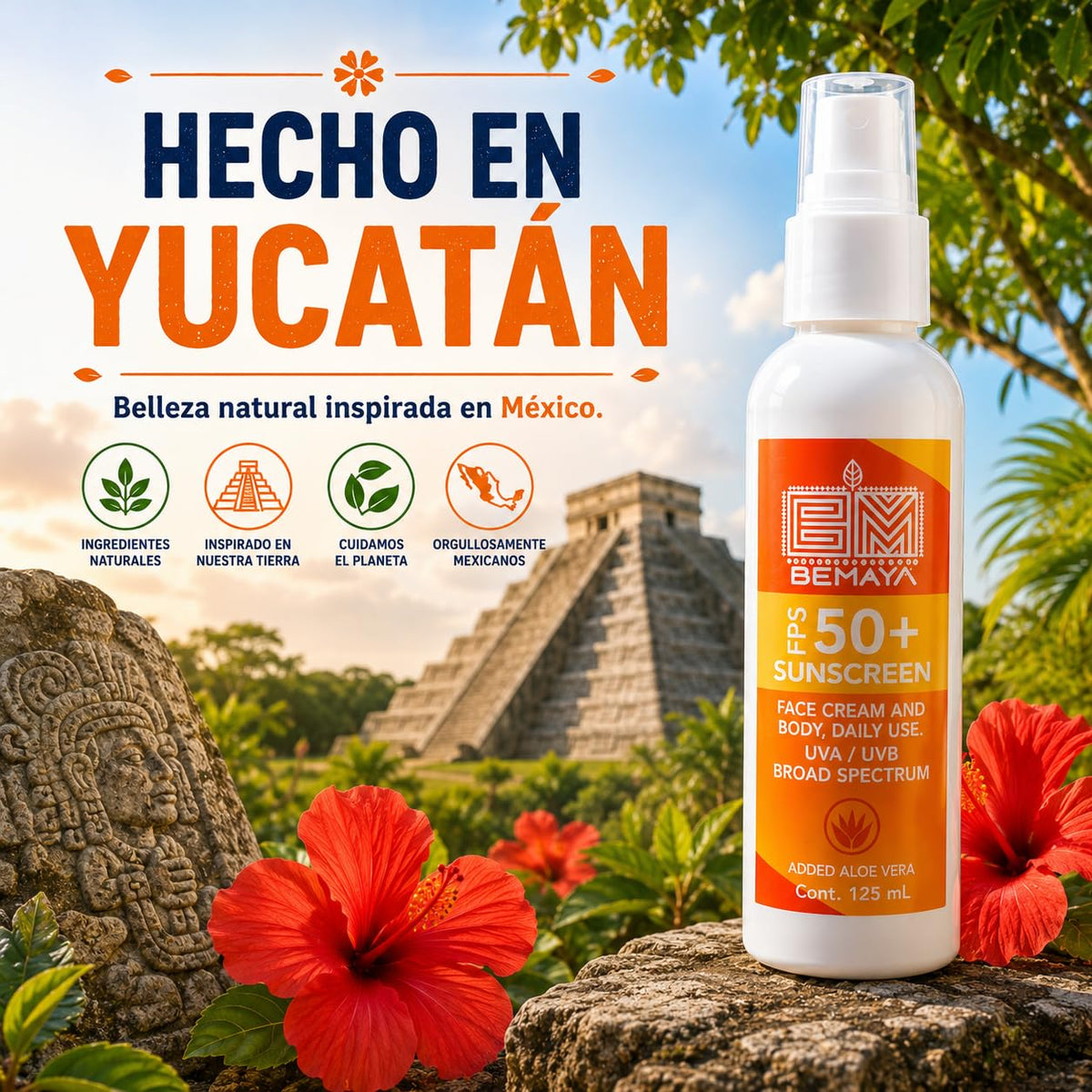Bemaya Protector Solar Mineral Coco FPS 50+ | Bloqueador Corporal UVA/UVB | Biodegradable | 125 ml