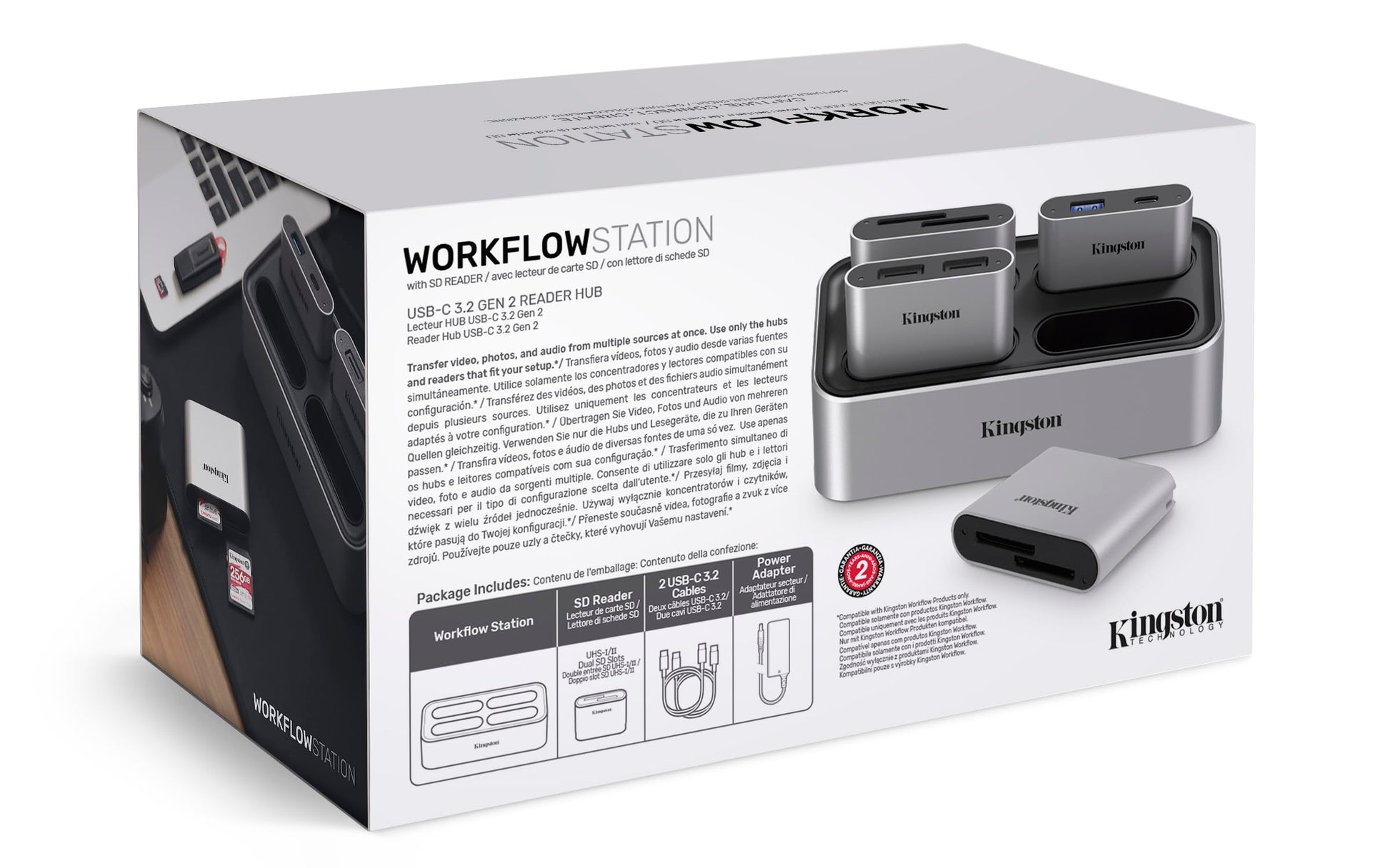 Kingston Lector Workflow Station, Interfaz: USB 3.2 Gen2, minihub USB 3.2 Gen1, Cable USB-C a USB-C, Adaptador De Corriente, SKU: WFS-S