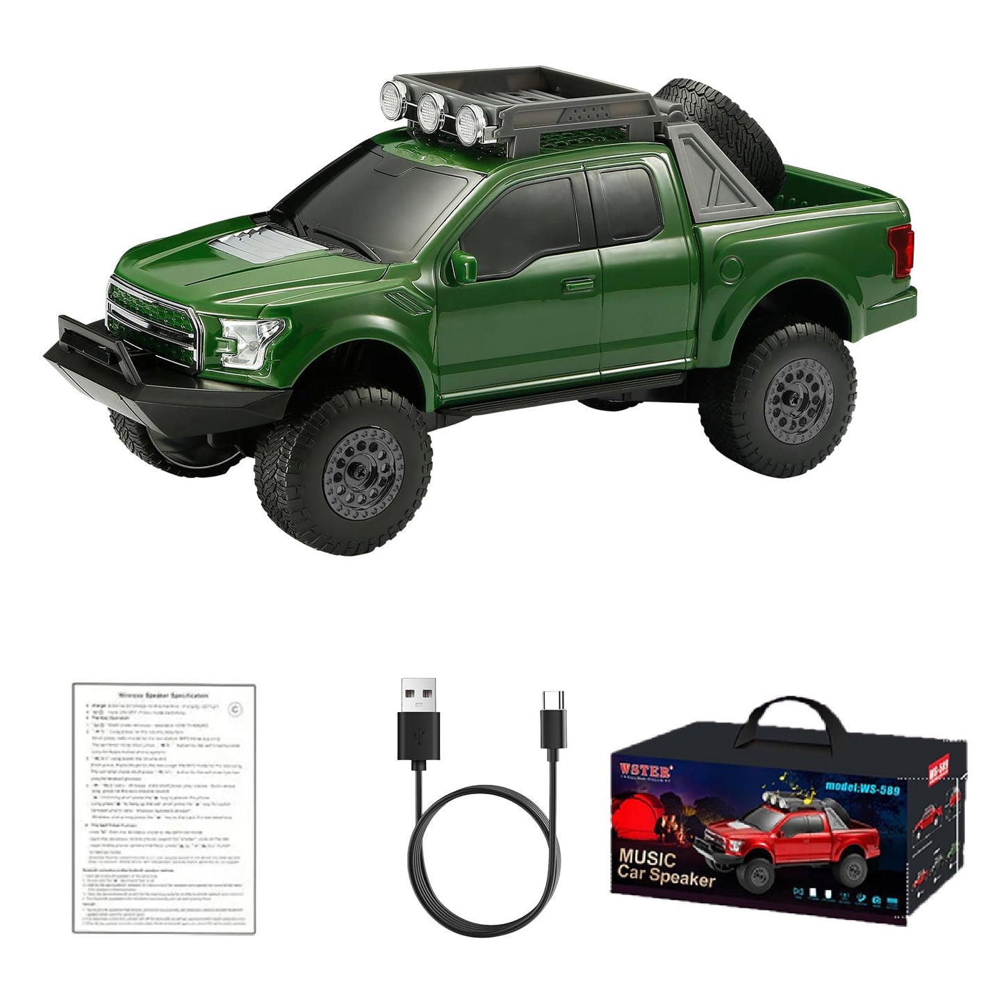 WSTER WS-589 - Altavoz Bluetooth para camioneta todoterreno, color verde