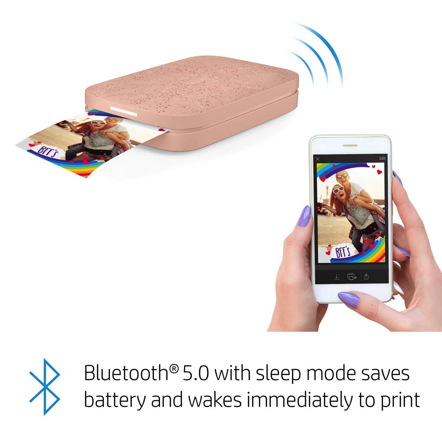 HP - Impresora fotográfica portátil Sprocket, imprime al instante fotos con reverso adhesivo de 2 x 3 pulgadas desde tu teléfono, Blush 1AS89A