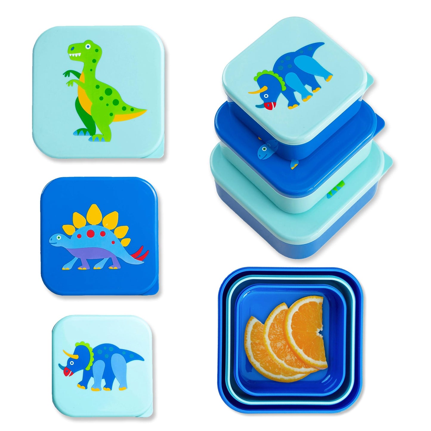 Wildkin - Recipientes de comida para niños, apilables, herméticos y aptos para lavaplatos, juego de 3 unidades - Dinosaur Land