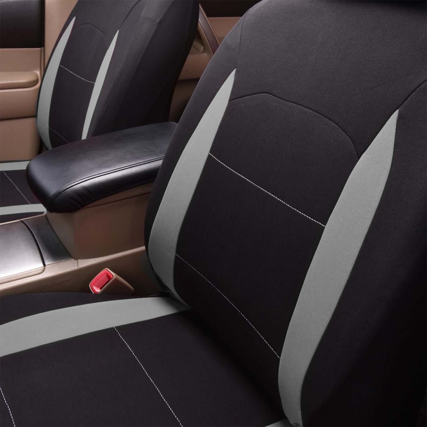 Flying banner car Seat Fund asiento delantero asiento trasero protector de asiento trasero de poliéster coche fácil de instalar asiento trasero dividido clásico camión masculino y femenino (conjunto completo - respaldo bajo - paquete combinado, negro y gr