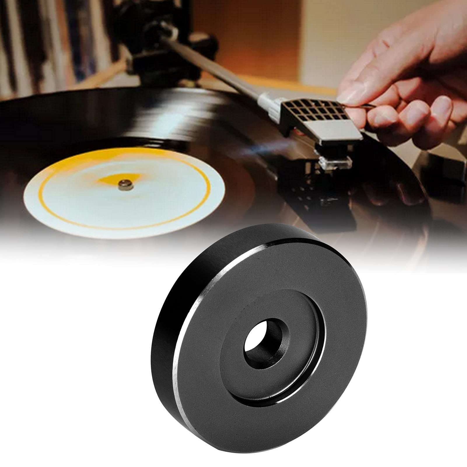 ciciglow Adaptador para Tocadiscos, 45 RPM,Hoja de Conversión de Orificios Grandes, Adaptador de Clip de Vinilo Negro, Adecuado para la Mayoría de los Discos de Orificios(Negro)