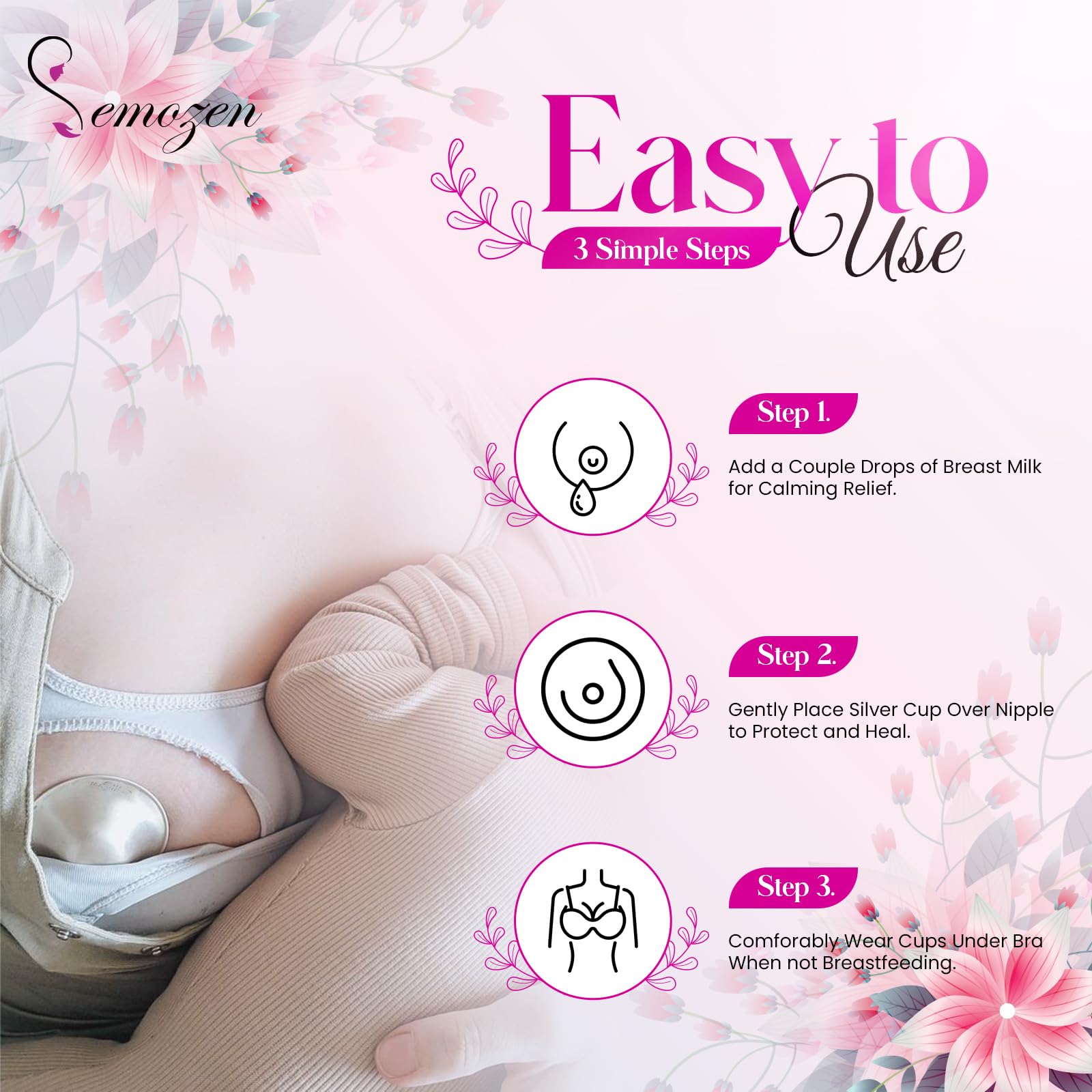 Copas de Lactancia Semozen Plata 18 mm para Lactancia Materna, Escudos de Pezón Grandes con Caja de Silicona para Mujer